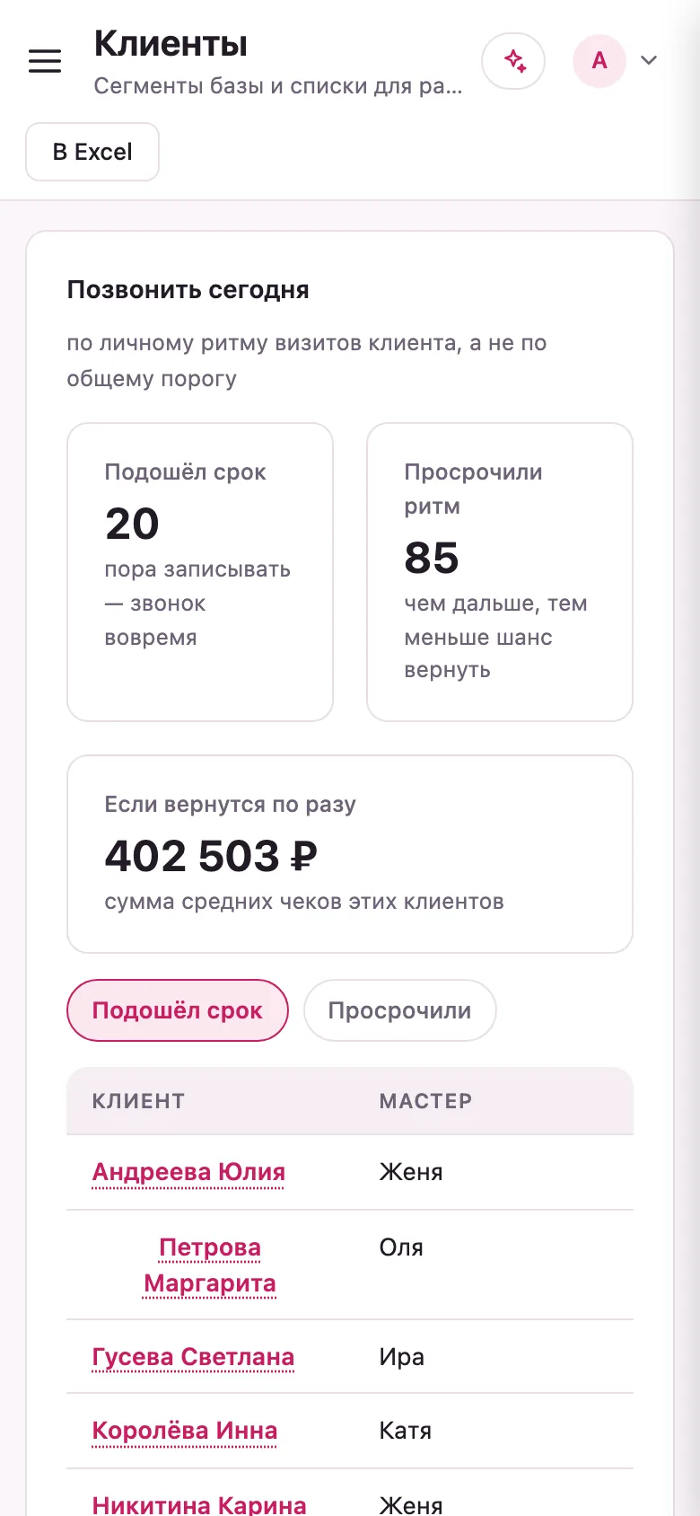 Клиенты на телефоне